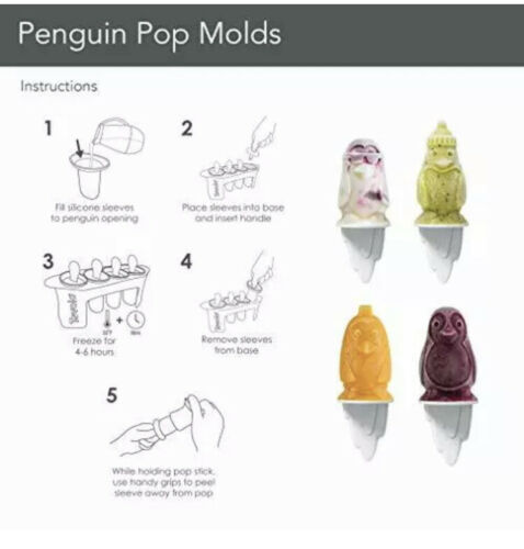 Tovolo Ice Pop, Flexible Silicone Freezer Molds Set of 4 Unique Penguins, Popsi - Fresh Stock Dated February 2026