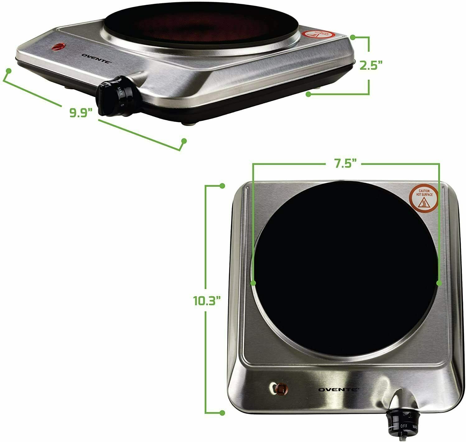 Ovente Electric Glass Infrared Countertop Single Cooking Burner 7.5 Inch BGI201S - Fresh Stock Dated February 2026