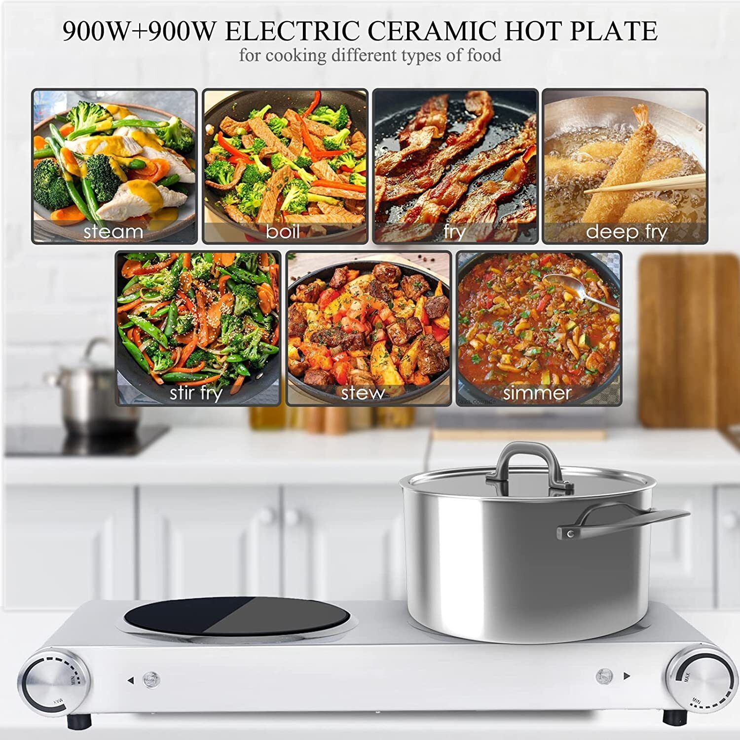 1800W Ceramic Burner Electric Hot Plate Dual Control Infrared Countertop Cooktop - Fresh Stock Dated January 2026