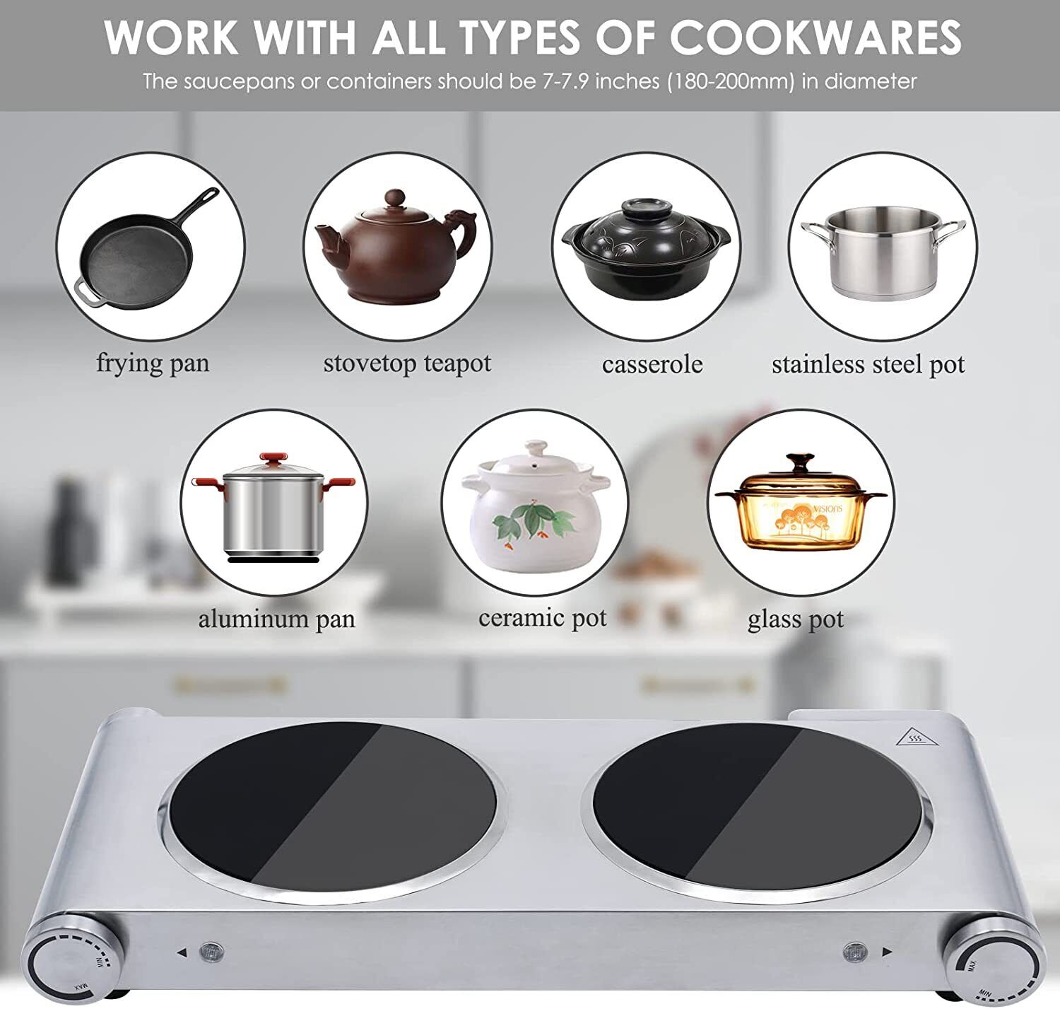 1800W Ceramic Burner Electric Hot Plate Dual Control Infrared Countertop Cooktop - Fresh Stock Dated January 2026