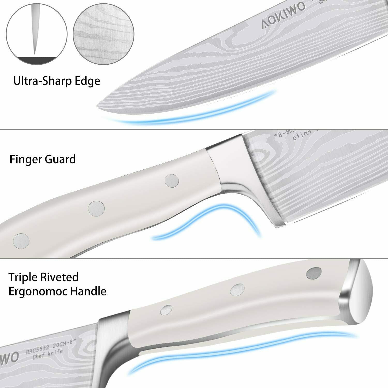Knife Set, 21-Piece Kitchen Knife Set with Block Wooden German Stainless Steel - Fresh Stock Dated January 2026