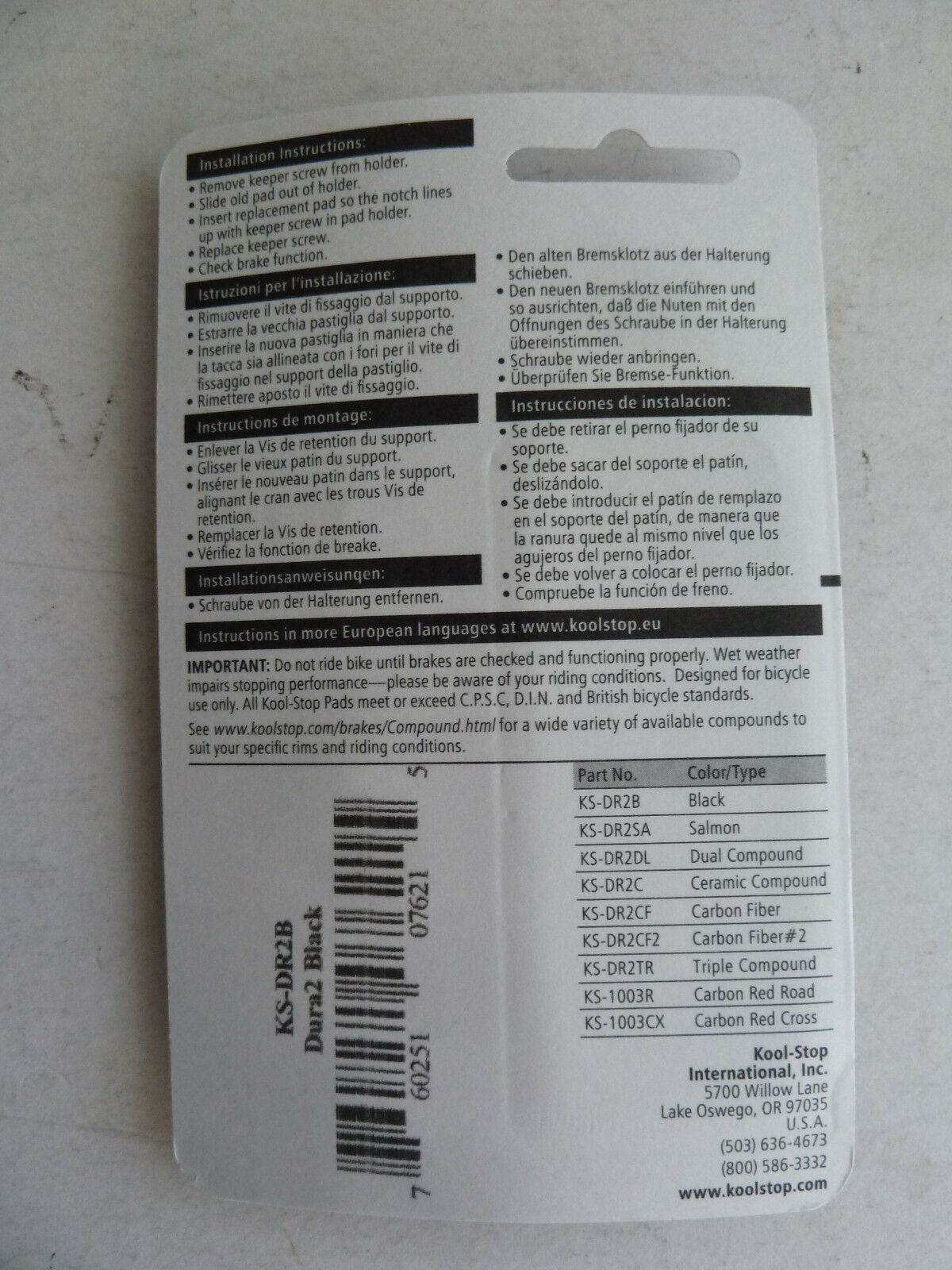 Kool Stop Dura 2 insert brake pads, black, all weather, fit Shimano calipers - Fresh Stock Dated December 2025