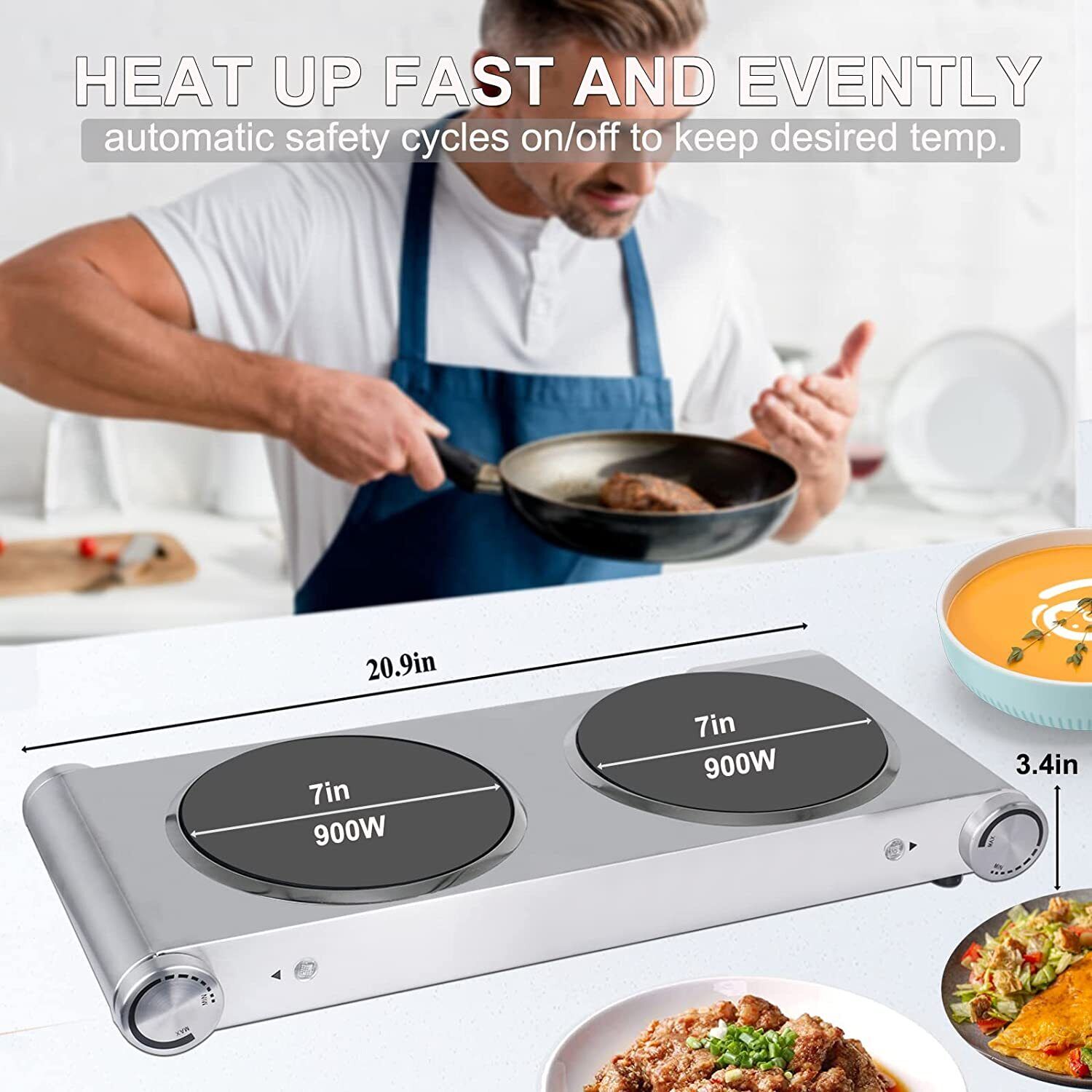 1800W Ceramic Burner Electric Hot Plate Dual Control Infrared Countertop Cooktop - Fresh Stock Dated January 2026