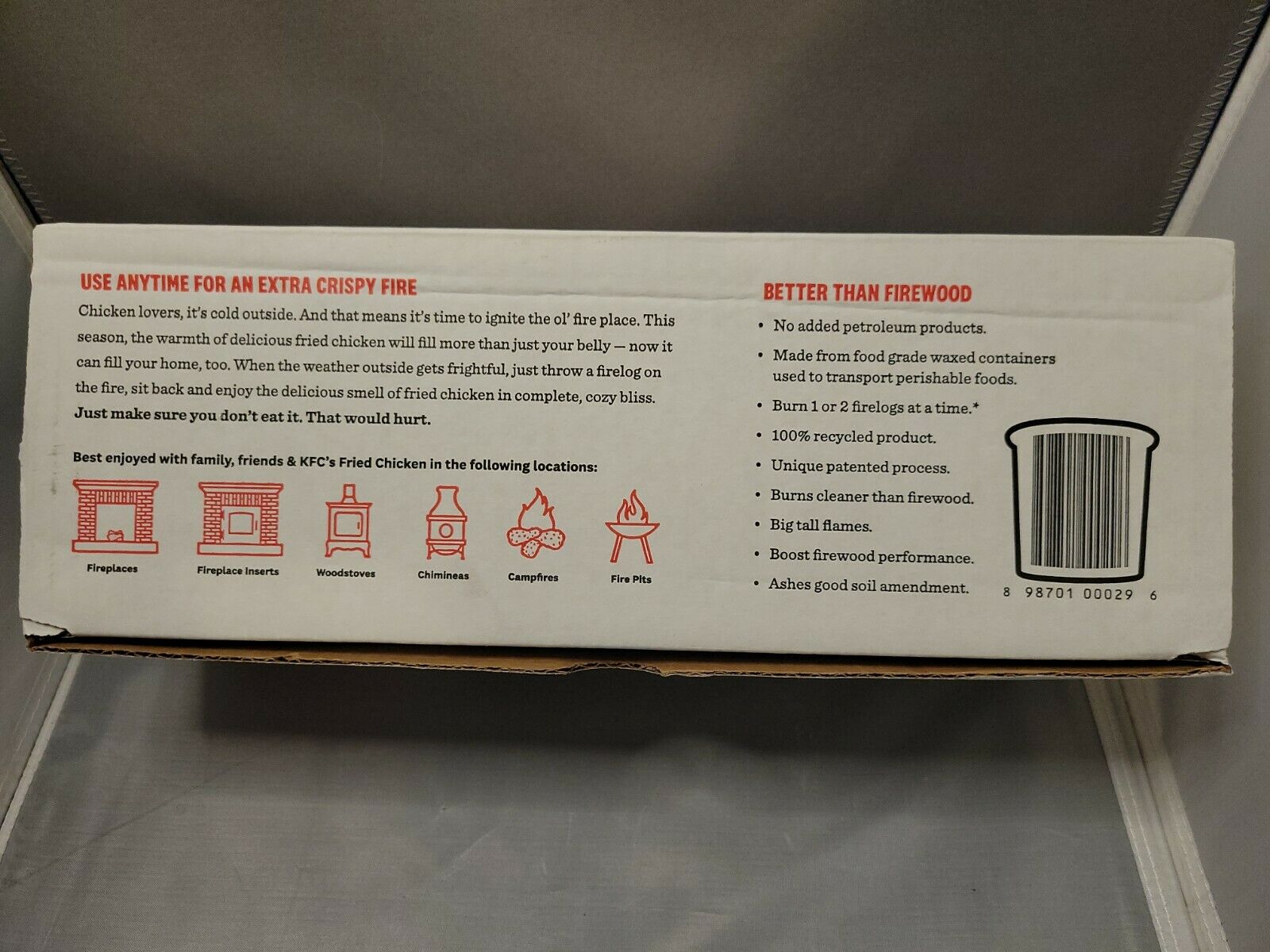 ONE KFC FIRE LOG 11 HERBS & SPICES by Envirolog - Fresh Stock Dated January 2026