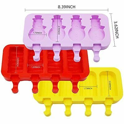 Popsicle Molds Set of 3 Ice Pop Molds Silicone 4 Cavities Cake Pop Mold with ... - Fresh Stock Dated February 2026