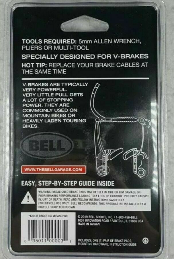 2X Bell Sports Binder 450 Replacement V-Brake Pads, BRAND NEW Factory Sealed - Fresh Stock Dated December 2025