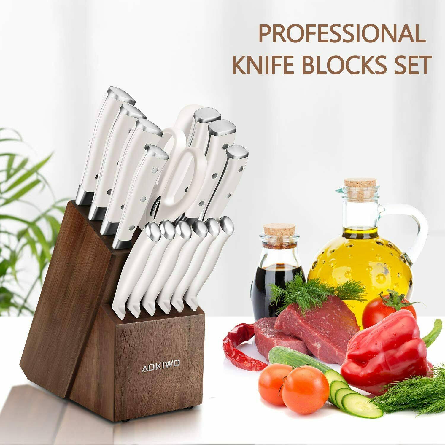 Knife Set, 21-Piece Kitchen Knife Set with Block Wooden German Stainless Steel - Fresh Stock Dated January 2026