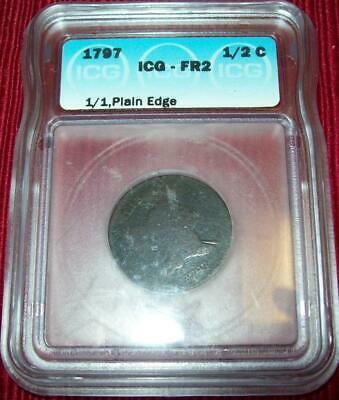 1797 LIBERTY CAP HALF CENT CERTIFIED BY ICG FR2 1/1, PLAIN EDGE  1/2 CENT - Fresh Stock Dated December 2025