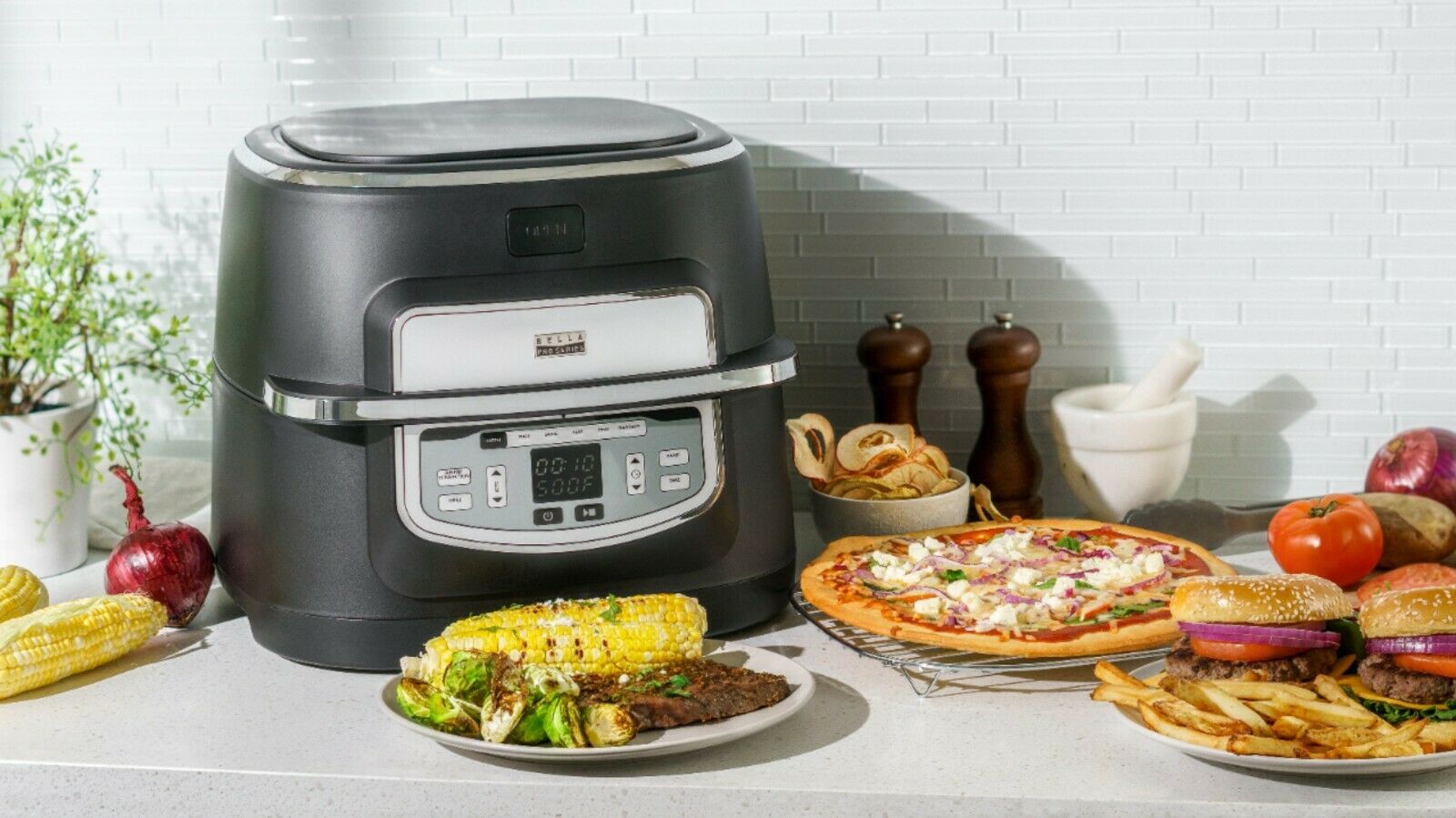 Bella Pro Series - 9-in-1 Indoor Grill with 5.8-qt Air Fryer, Roast, Broil, B... - Fresh Stock Dated February 2026