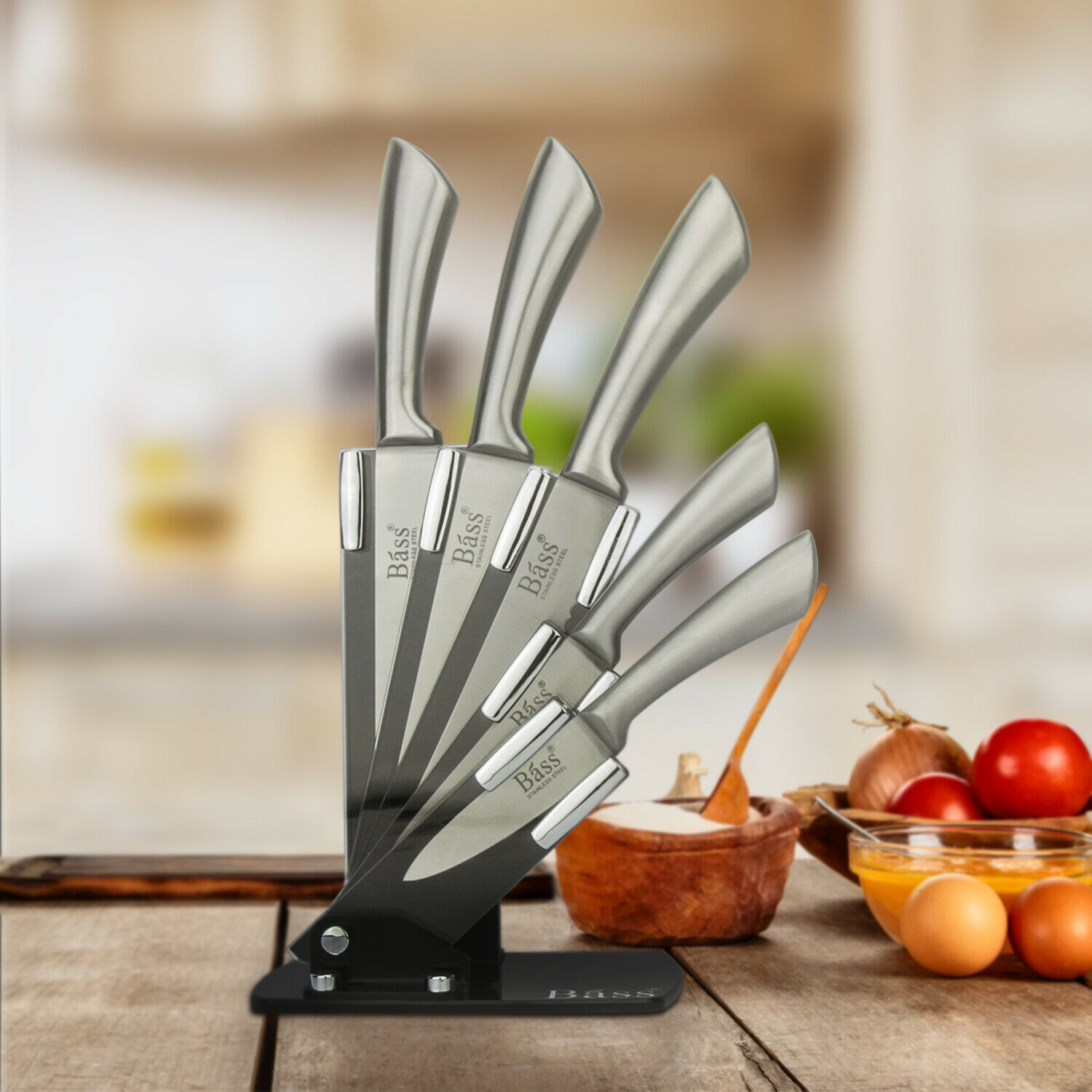 Evelyne 5 pcs Chef Cutlery Stainless Steel Kitchen Knife With Holding Block Set - Fresh Stock Dated January 2026