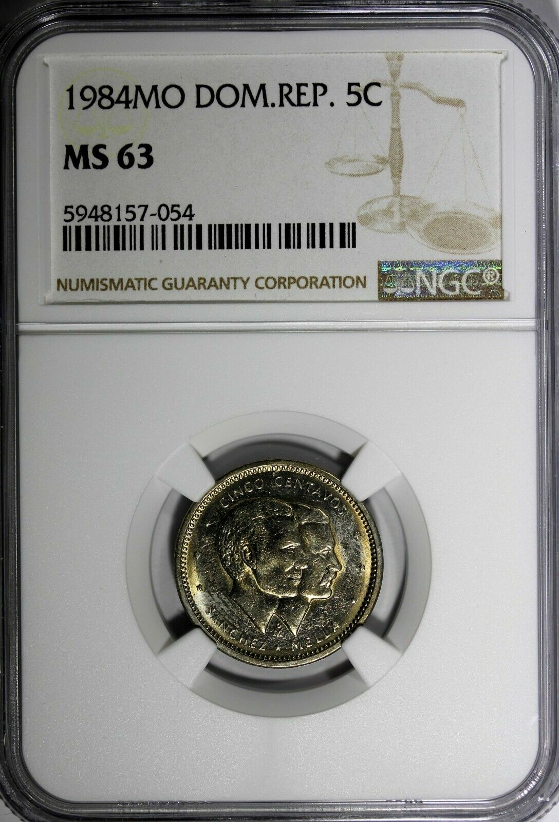 DOMINICAN REPUBLIC 1984 MO 5 Centavos NGC MS63 Sanchez and Mella KM# 59 (054) - Fresh Stock Dated December 2025