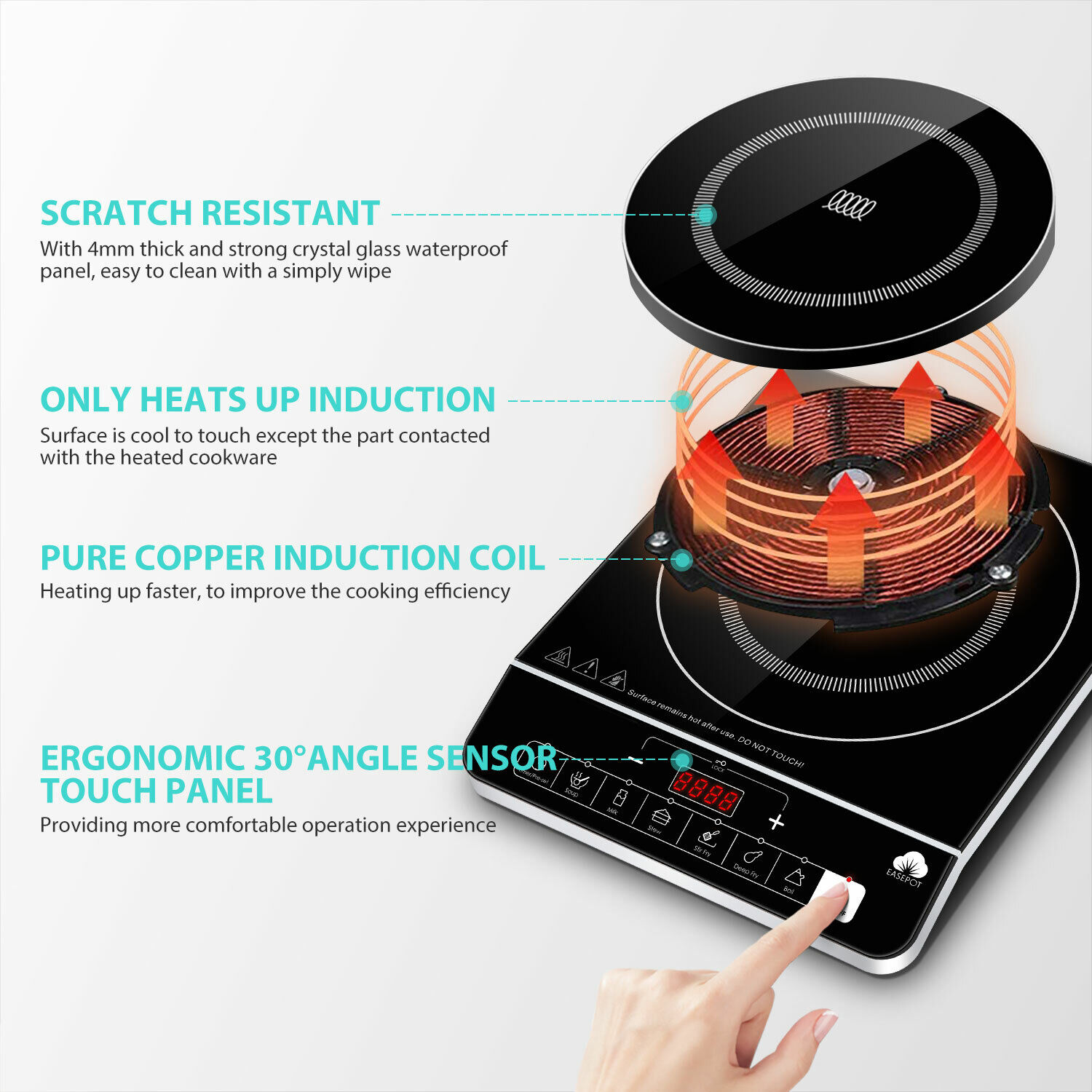 EASEPOT Induction Cooktop Cooker Countertop Burner Hot Plate Stove Induction Hob - Fresh Stock Dated February 2026