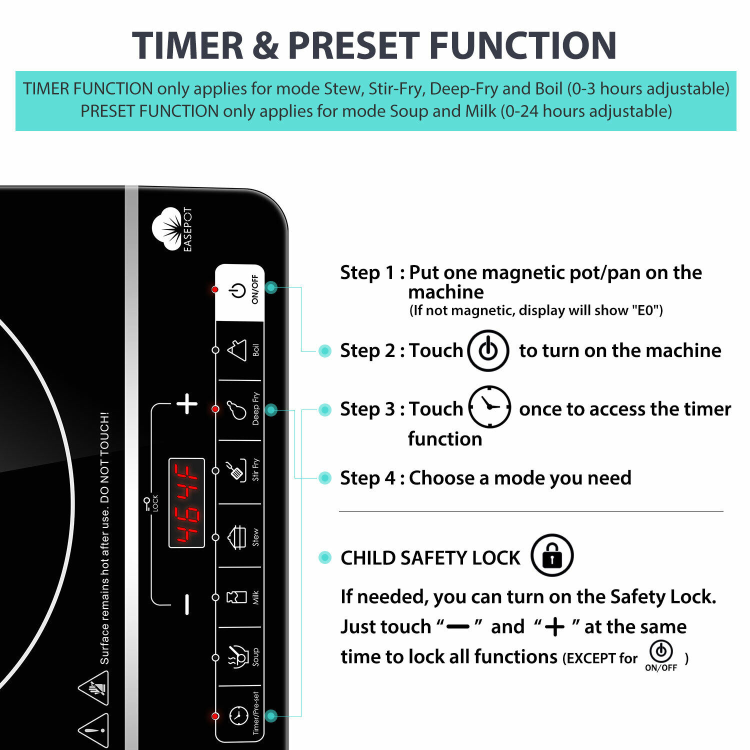 EASEPOT Induction Cooktop Cooker Countertop Burner Hot Plate Stove Induction Hob - Fresh Stock Dated February 2026