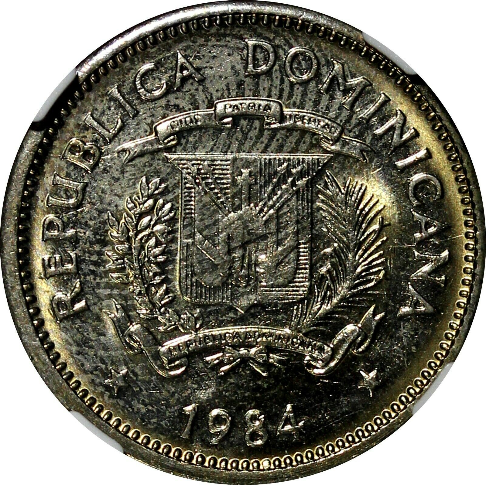 DOMINICAN REPUBLIC 1984 MO 5 Centavos NGC MS63 Sanchez and Mella KM# 59 (054) - Fresh Stock Dated December 2025