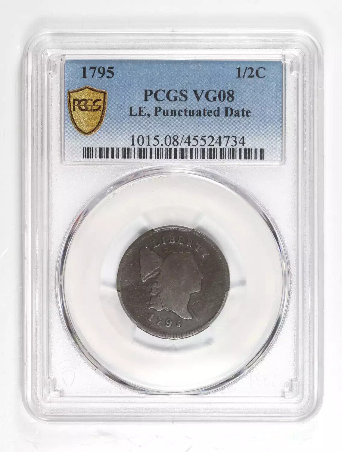 1795  Half Cent PCGS VG-8 BN Lettered Edge, Punctuated Date - Fresh Stock Dated December 2025