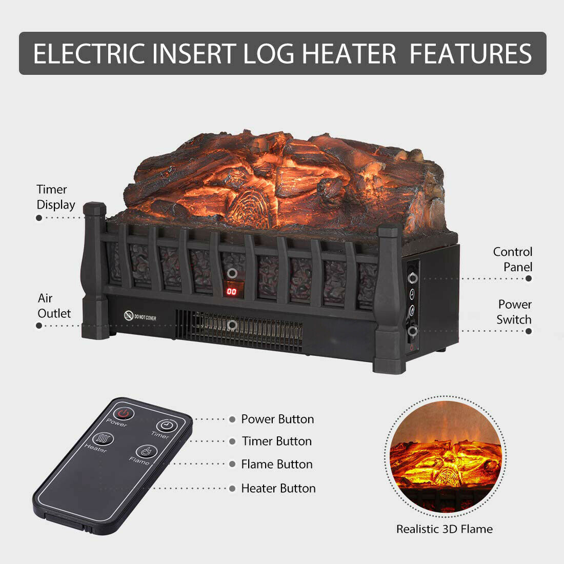 Regal Flame 20 Inch Electric Fireplace Log Realistic Ember Bed Insert with He... - Fresh Stock Dated January 2026