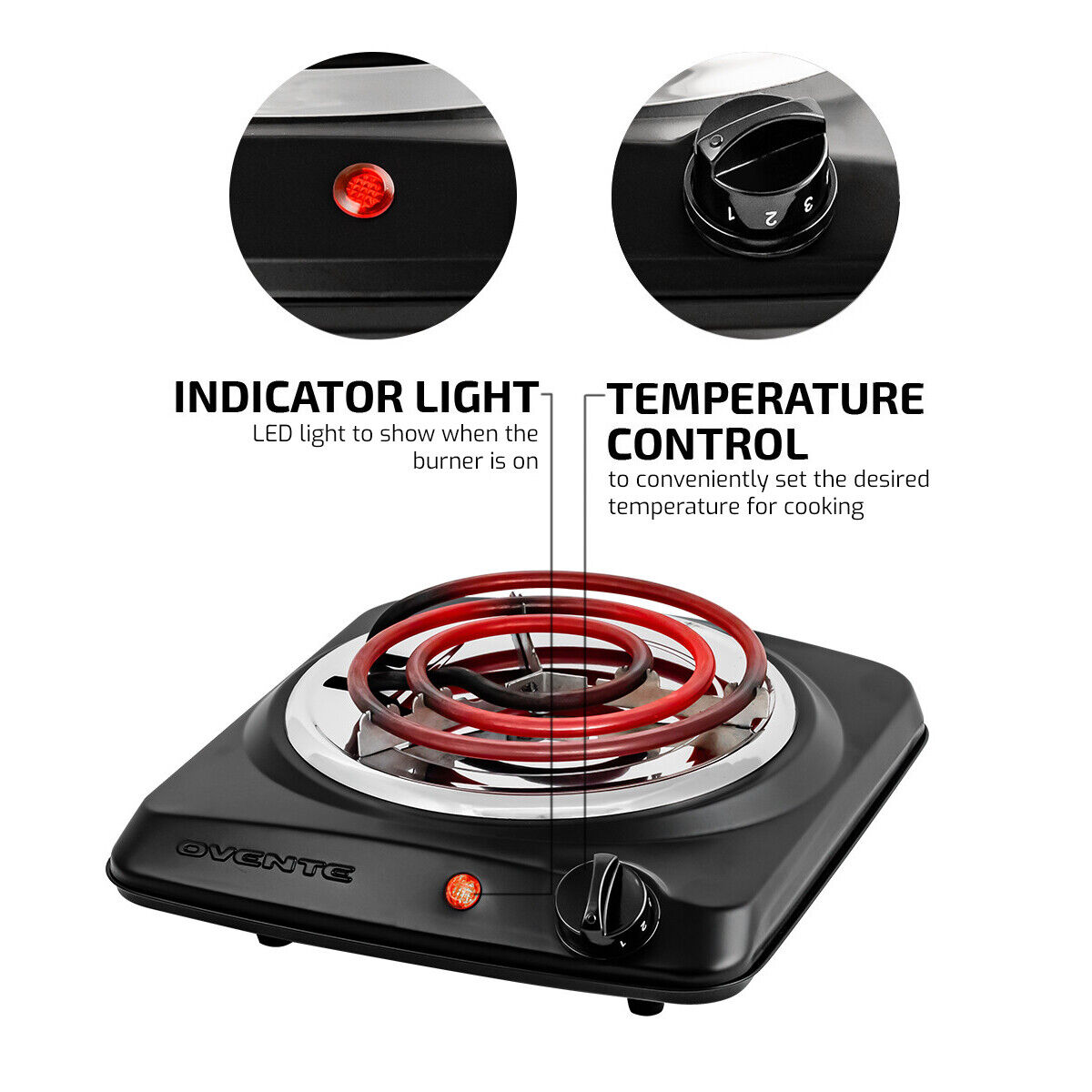 Ovente Electric Single Coil Burner 6 Inch Hot Plate Portable Cooktop BGC101B - Fresh Stock Dated February 2026