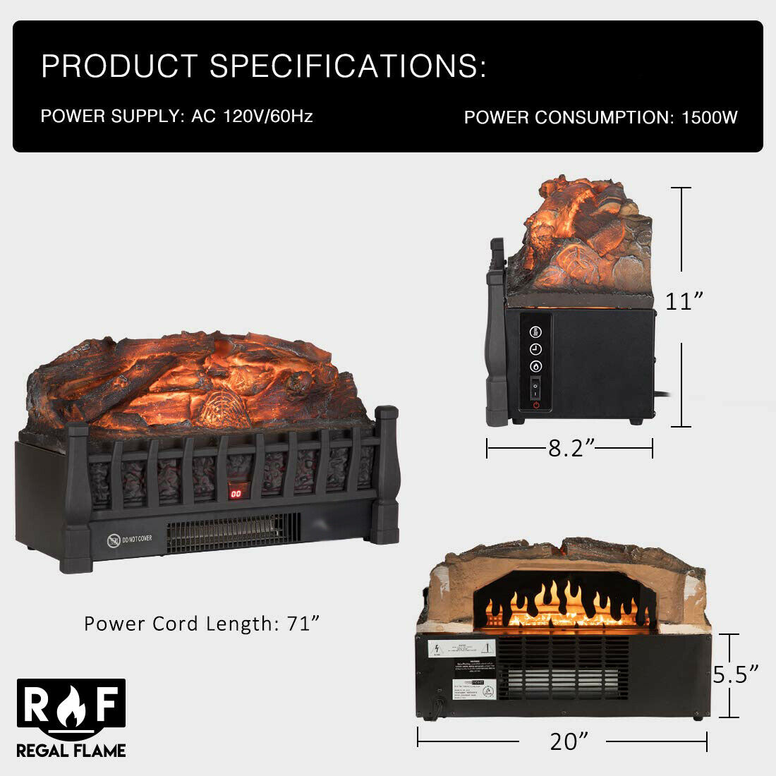 Regal Flame 20 Inch Electric Fireplace Log Realistic Ember Bed Insert with He... - Fresh Stock Dated January 2026