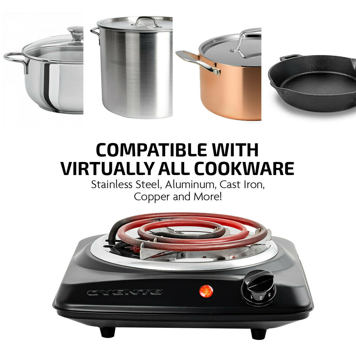 Ovente Electric Single Coil Burner 6 Inch Hot Plate Portable Cooktop BGC101B - Fresh Stock Dated February 2026