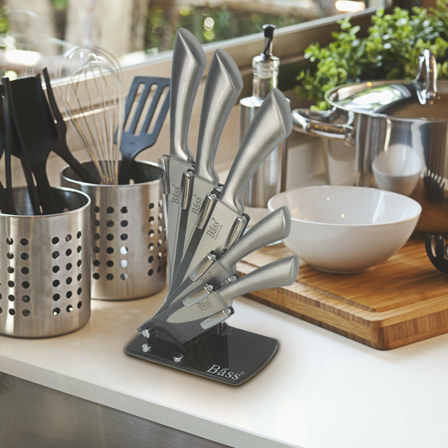 Evelyne 5 pcs Chef Cutlery Stainless Steel Kitchen Knife With Holding Block Set - Fresh Stock Dated January 2026