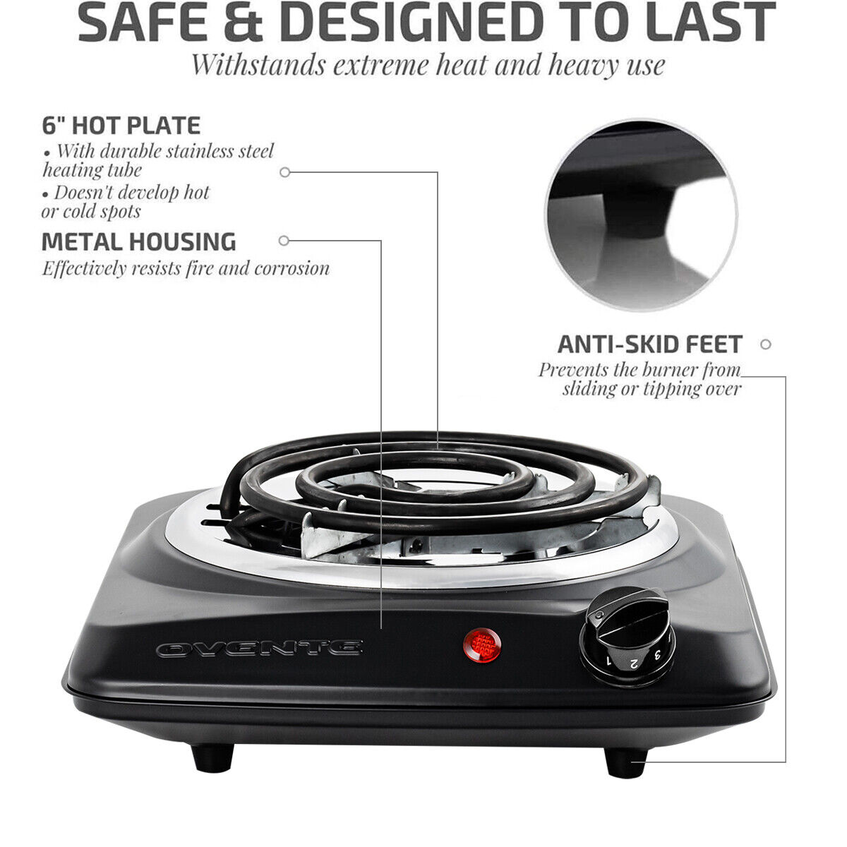 Ovente Electric Single Coil Burner 6 Inch Hot Plate Portable Cooktop BGC101B - Fresh Stock Dated February 2026