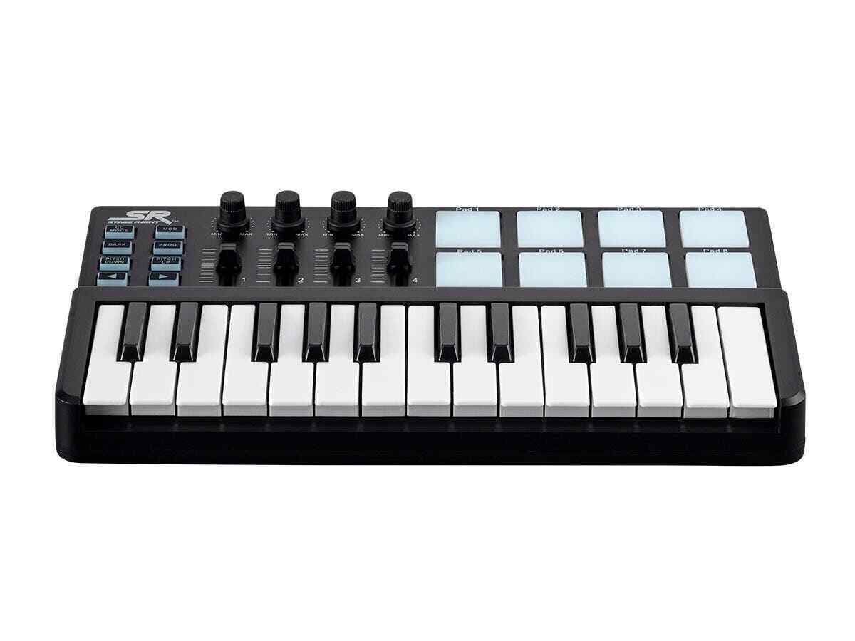 Monoprice SRK Mini USB MIDI Keyboard Controller with 8 Pads, 4 Knobs, 4 Sliders - Fresh Stock Dated December 2025