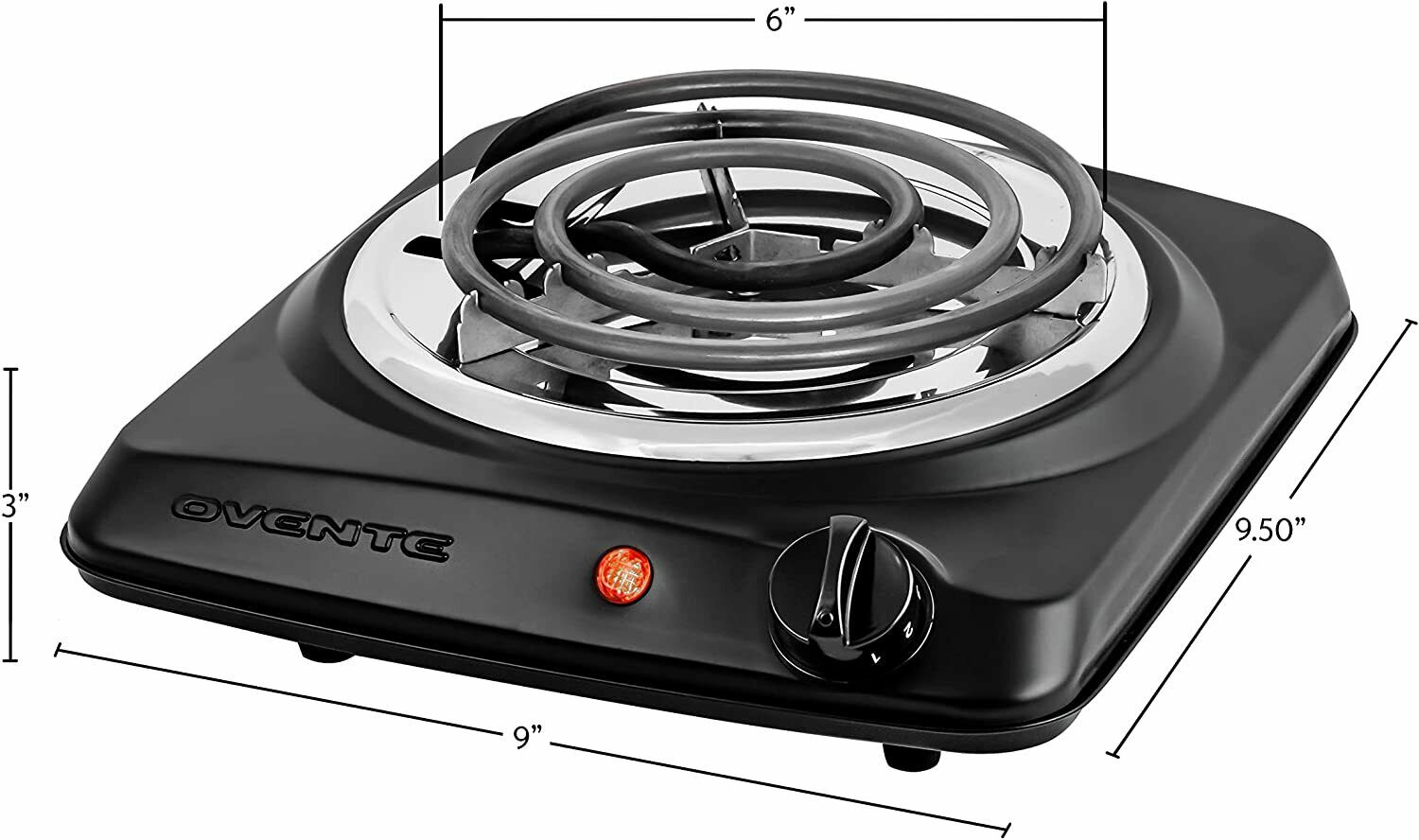 Ovente Electric Single Coil Burner 6 Inch Hot Plate Portable Cooktop BGC101B - Fresh Stock Dated February 2026