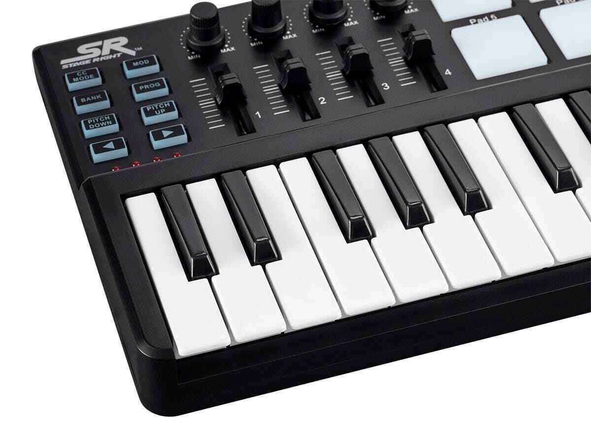 Monoprice SRK Mini USB MIDI Keyboard Controller with 8 Pads, 4 Knobs, 4 Sliders - Fresh Stock Dated December 2025