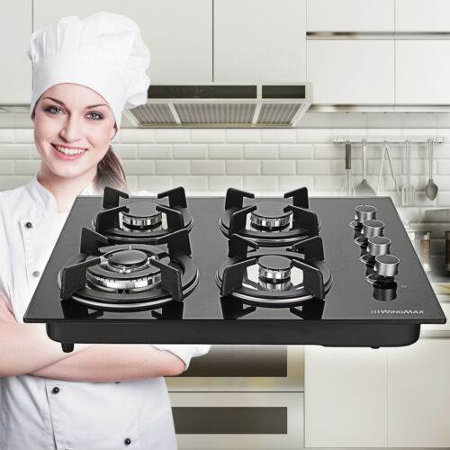 23.6'' Tempered Glass 4 Burner (2.75-3 KW) Gas Stove Kitchen Cooktops Cooker Hob - Fresh Stock Dated February 2026