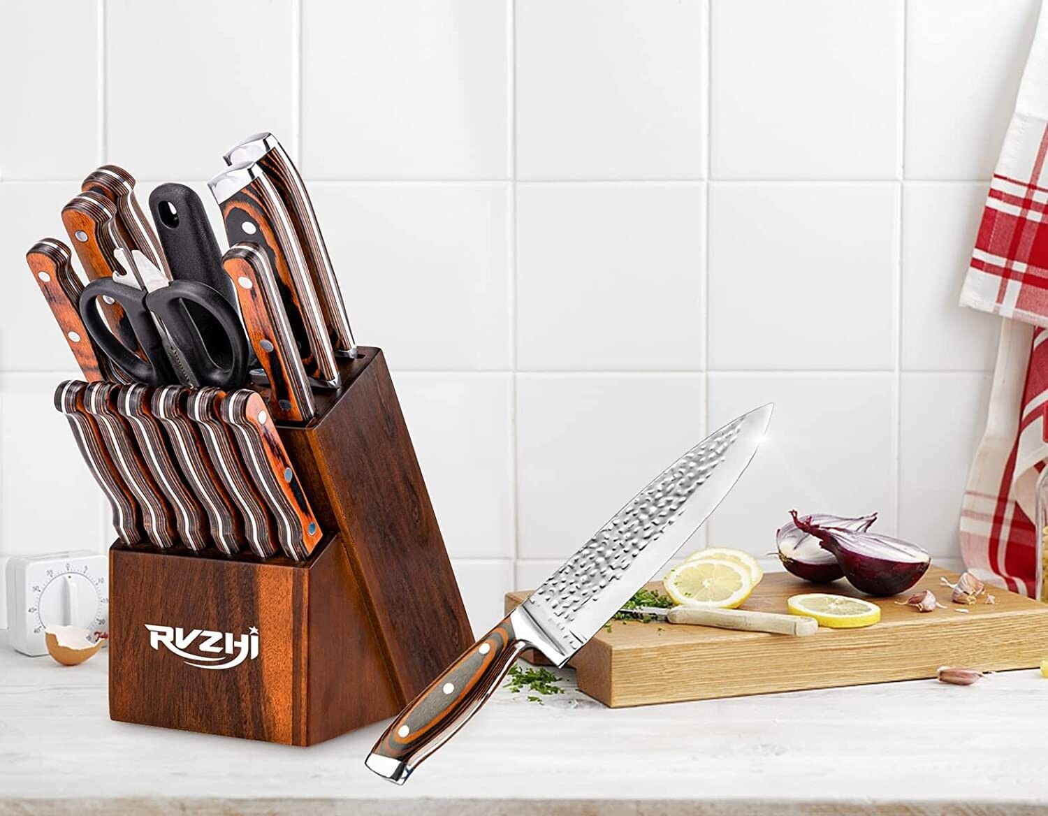 Knife Set, 15-Piece Kitchen Knife Set with Block Wooden German Stainless Steel - Fresh Stock Dated February 2026