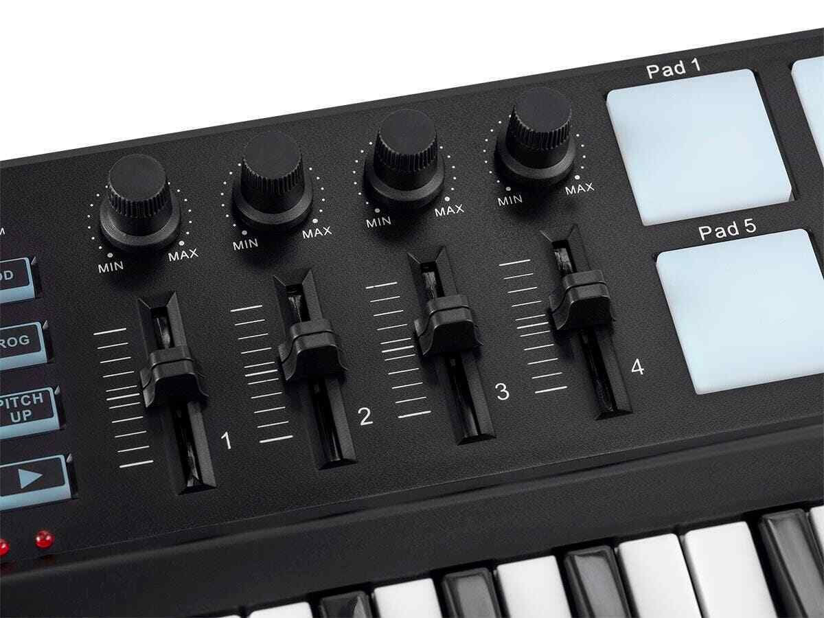 Monoprice SRK Mini USB MIDI Keyboard Controller with 8 Pads, 4 Knobs, 4 Sliders - Fresh Stock Dated December 2025