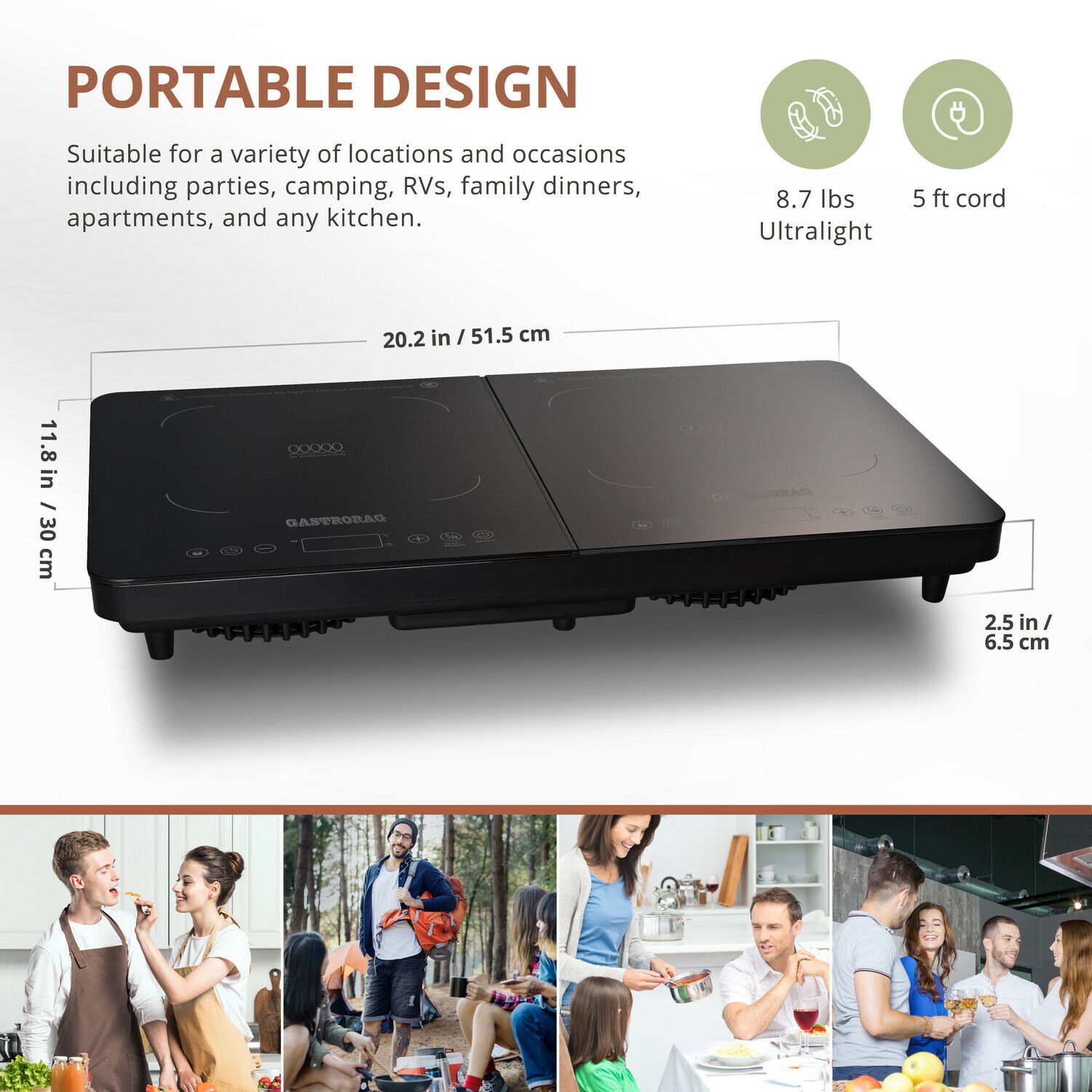 Gastrorag 1800W Double Induction Cooktop, IP-34 DOUBLE - Fresh Stock Dated February 2026