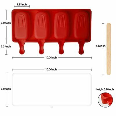 Popsicle Molds Silicone Ice Pop Molds 4 Cavities Homemade Ice Cream Bar Red - Fresh Stock Dated February 2026