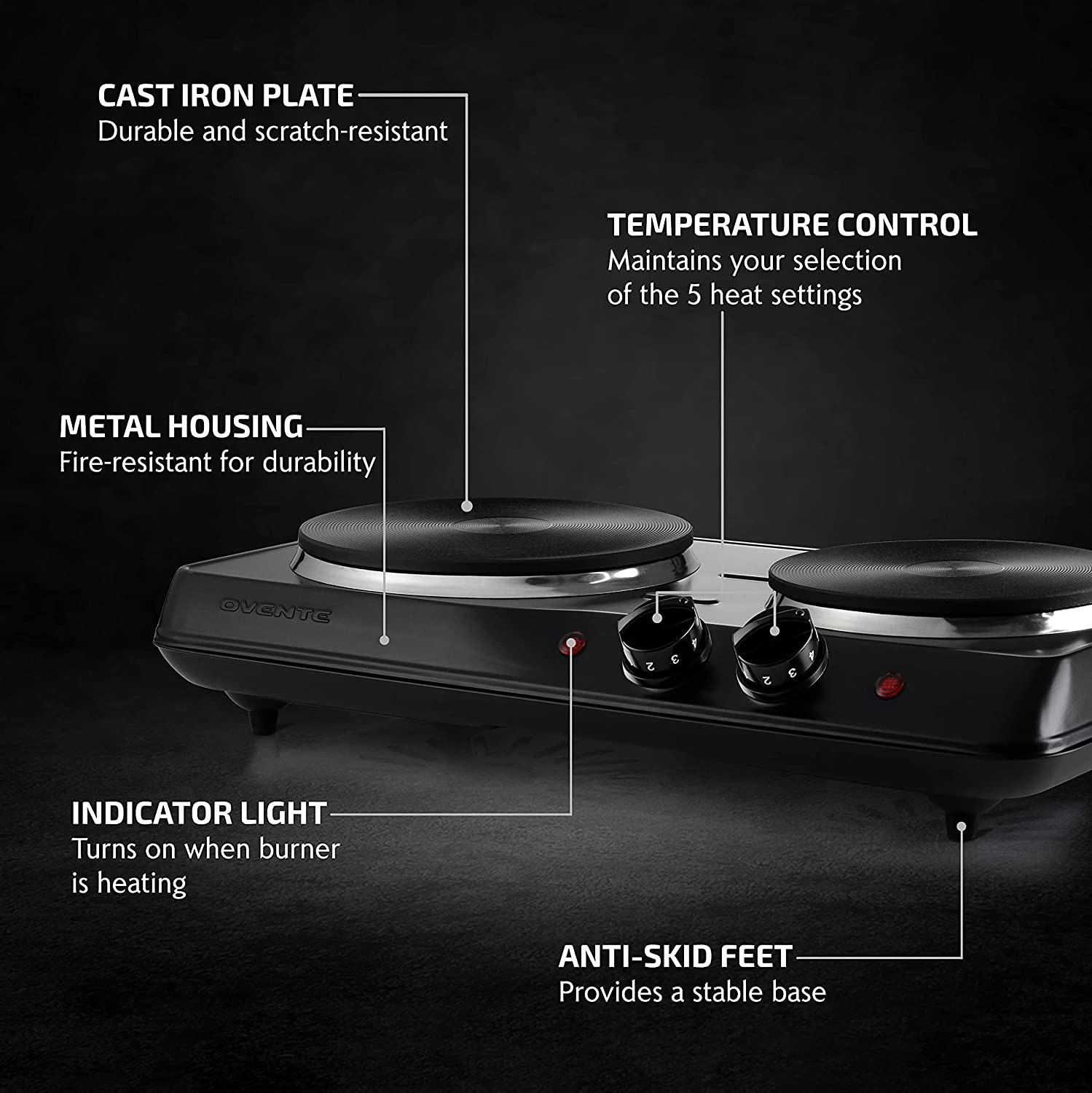 Estufas Electricas de 2 Hornillas Para Cocina CastIron Estufa Electrica Portatil - Fresh Stock Dated January 2026