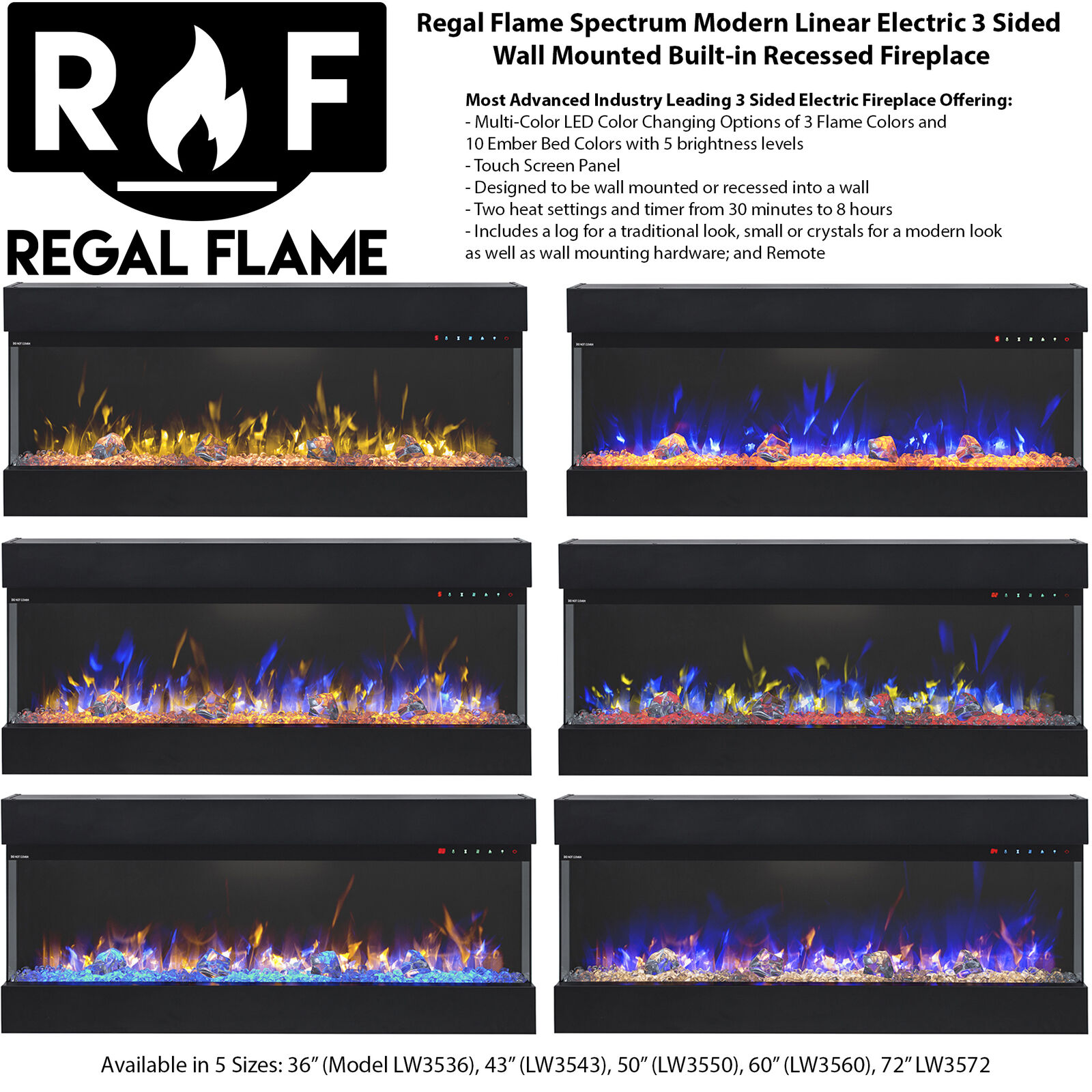 New Regal Flame Spectrum Modern Linear Electric 3 Sided Wall Mounted Fireplace - Fresh Stock Dated January 2026