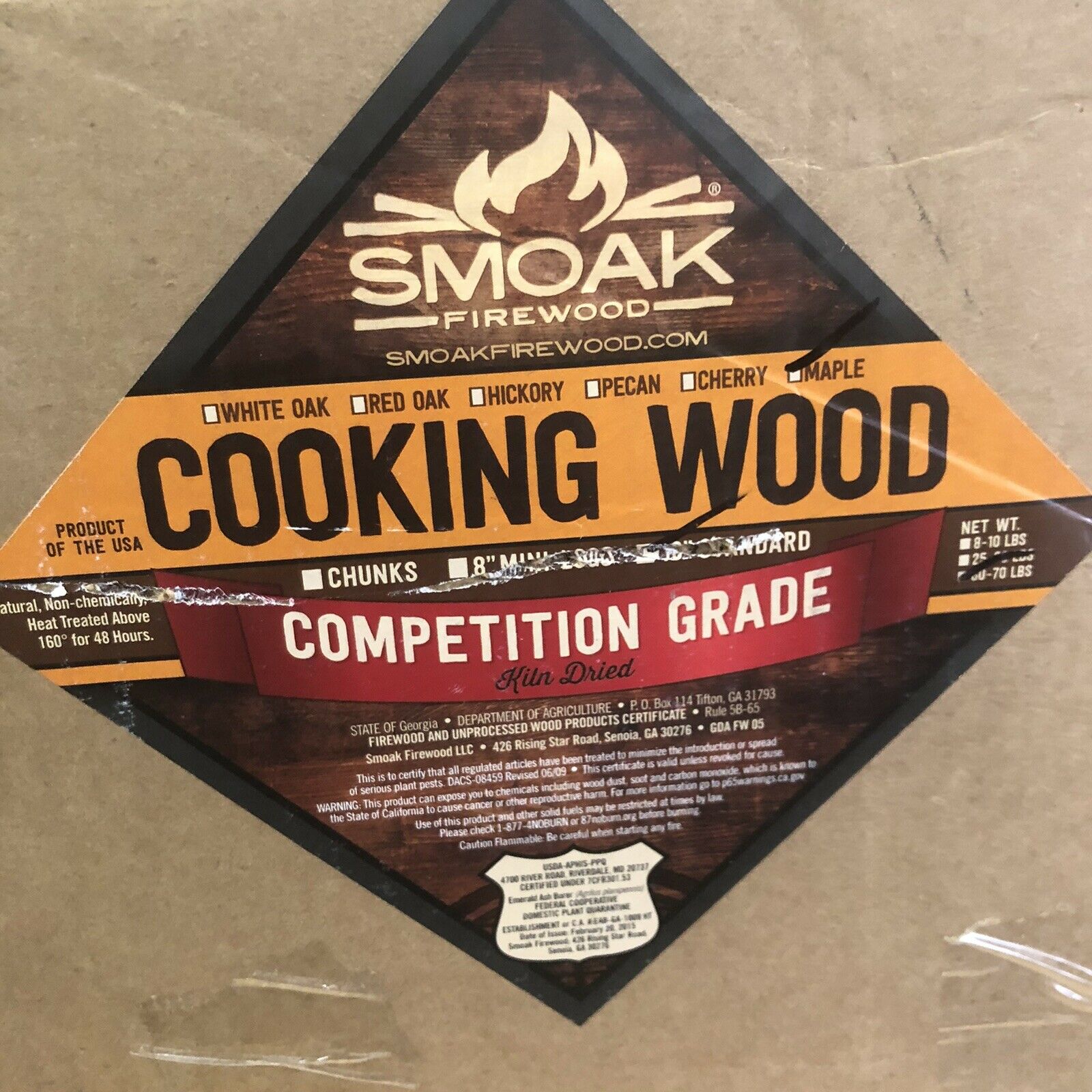 Smoak Firewood Cooking Wood Logs - Kiln Dried (Maple, 16in Pieces 60-70 Lbs - Fresh Stock Dated January 2026