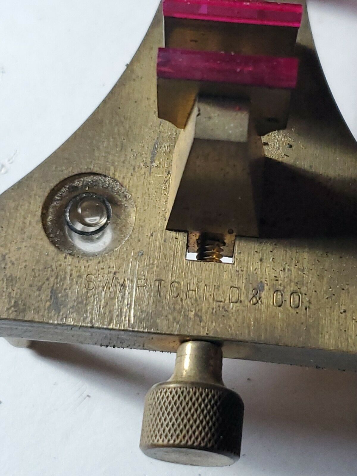 vintage antique watchmakers balance poising tool swartchild w/sight Level, ruby - Fresh Stock Dated December 2025