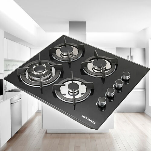 23.6'' Tempered Glass 4 Burner (2.75-3 KW) Gas Stove Kitchen Cooktops Cooker Hob - Fresh Stock Dated February 2026