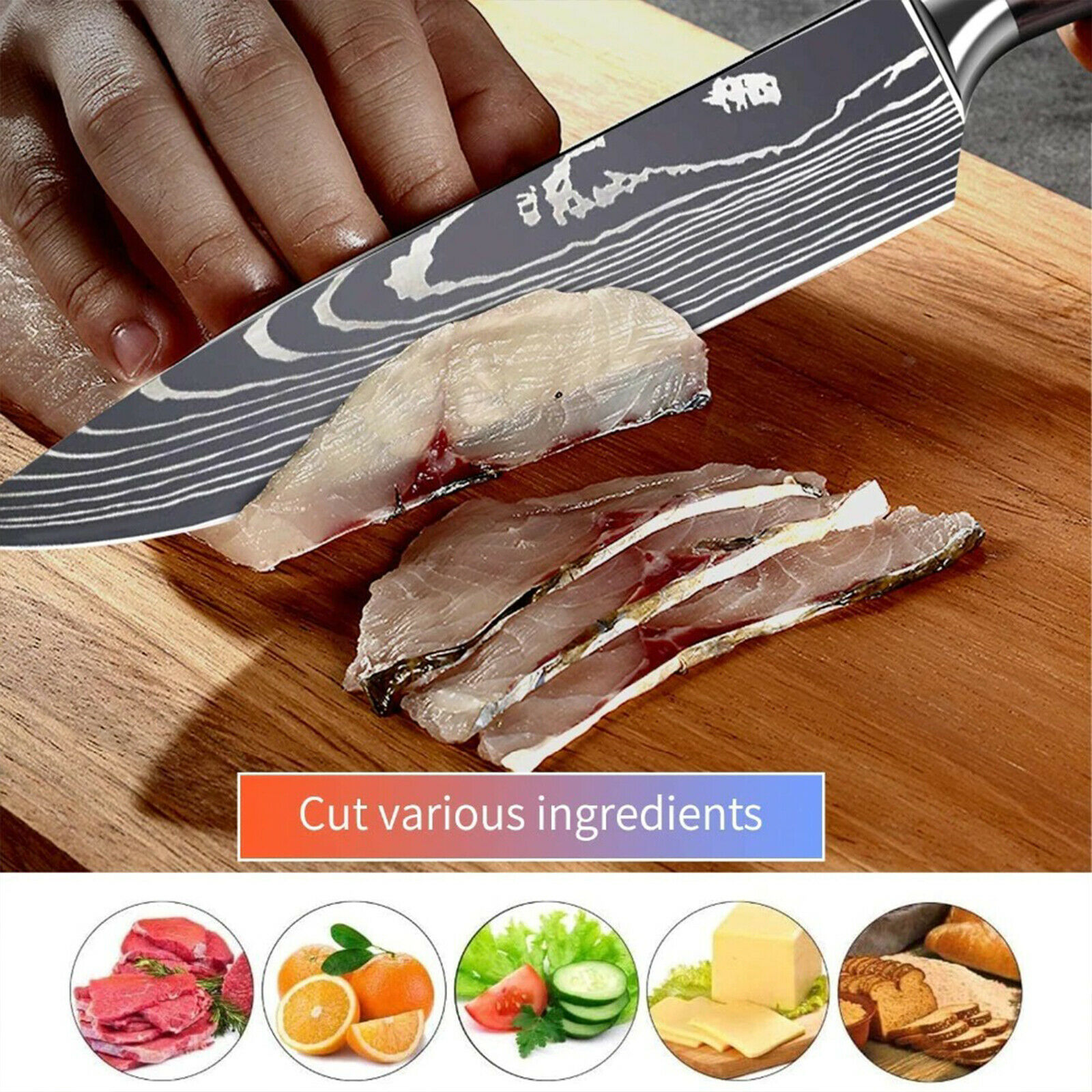 5 Piece Kitchen Knives Set Stainless Japanese Damascus Pattern Steel Chef Knife - Fresh Stock Dated February 2026