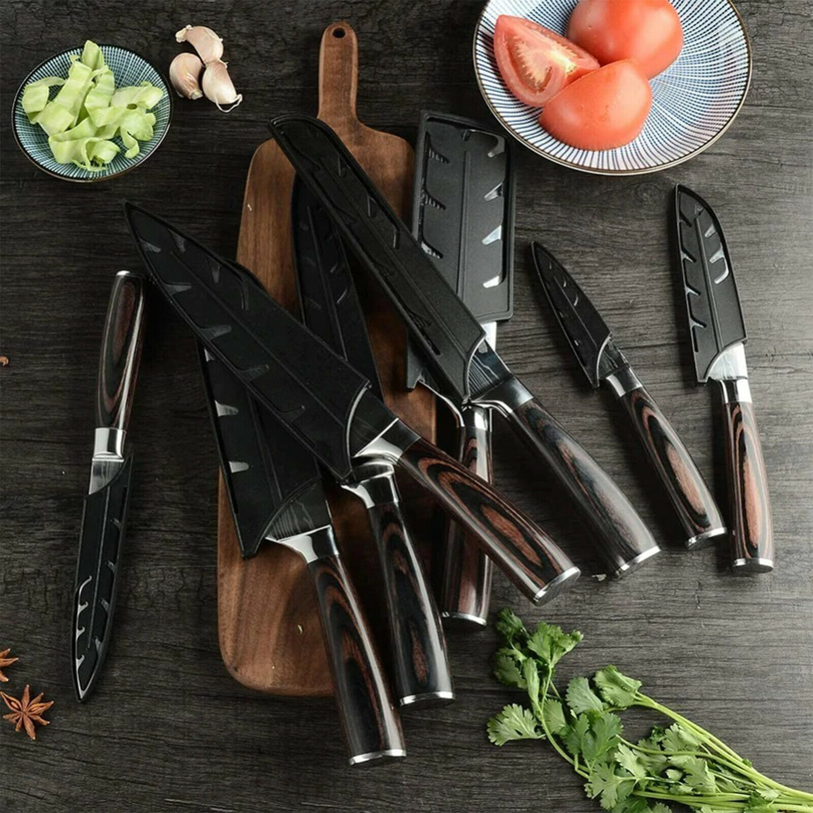 5 Piece Kitchen Knives Set Stainless Japanese Damascus Pattern Steel Chef Knife - Fresh Stock Dated February 2026