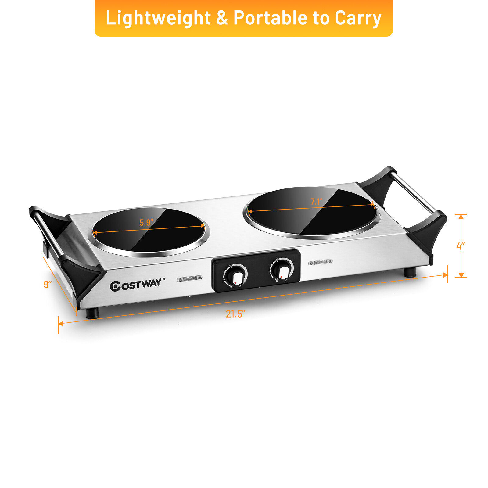 Costway Electric Hot Plate Cooktop Ceramic Double Burner 1800W Infrared w/Handle - Fresh Stock Dated February 2026