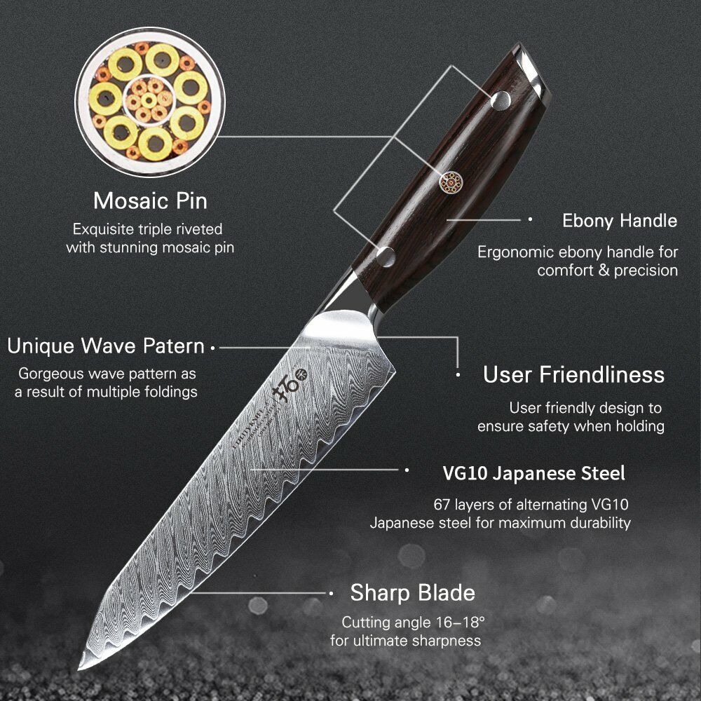 TURWHO 5inch Utility Knife VG10 Damascus Steel Chef Chopper Kitchen Petty Knives - Fresh Stock Dated February 2026