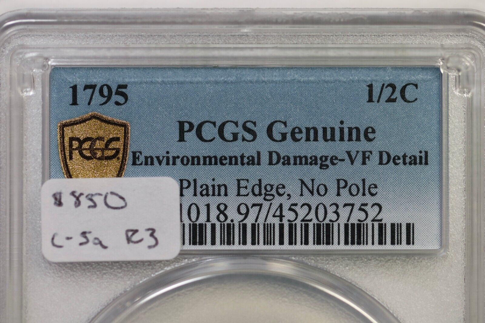 1795 C-5a R-3 PCGS VF Details Pl Edge, No Pole Liberty Cap Half Cent Coin 1/2c - Fresh Stock Dated December 2025