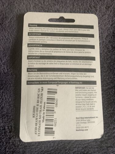 Kool-Stop Disc Brake Pad Fits SRAM Guide Avid SRAM XO Trail Hi-Performance New - Fresh Stock Dated December 2025