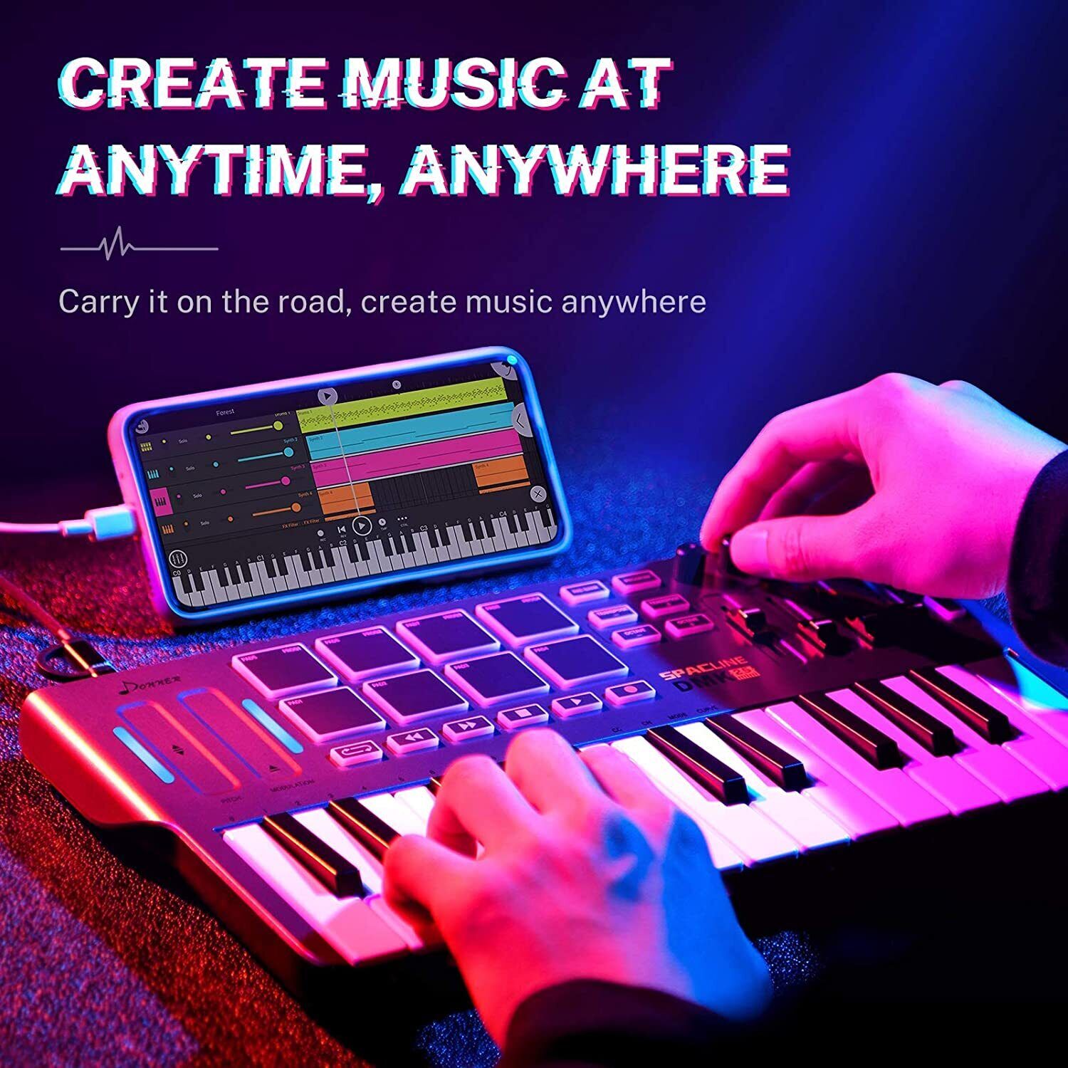 Donner MIDI Keyboard Controller Portable MIDI w/ 25-Keys Tactile Backlit ,DMK25 - Fresh Stock Dated December 2025