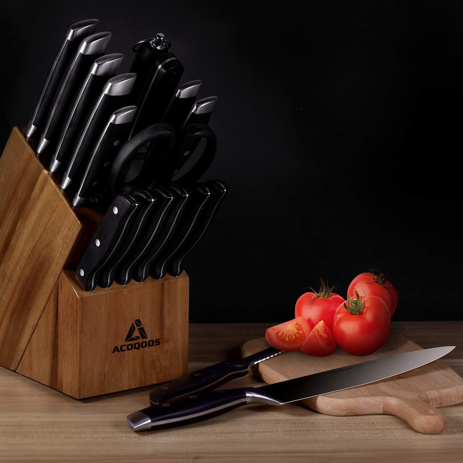 Knife Set, 17-Piece Kitchen Knife Set with Block Wooden German Stainless Steel - Fresh Stock Dated February 2026