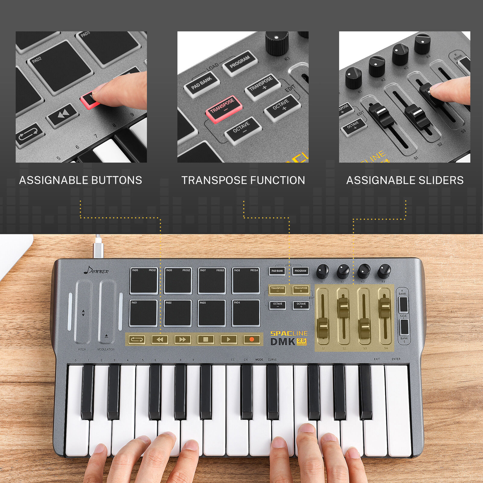 Donner MIDI Keyboard Controller Portable MIDI w/ 25-Keys Tactile Backlit ,DMK25 - Fresh Stock Dated December 2025
