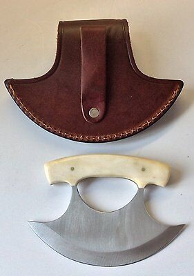Bone Handle Ulu Knife w/ Genuine Quality Leather Sheath - Fresh Stock Dated January 2026