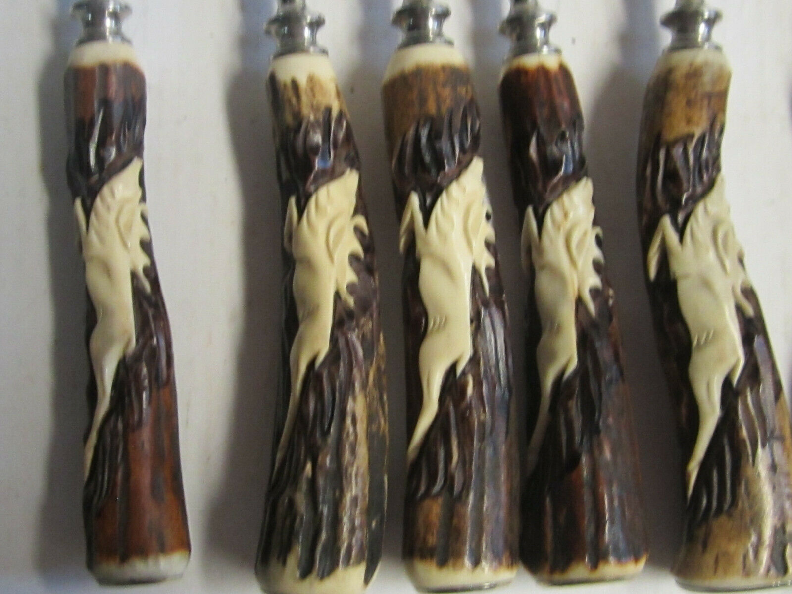 VINTAGE BARON 6 STEAK KNIVES AND 6  FORKS WITH ANTLER HANDLES MADE IN GERMANY - Fresh Stock Dated January 2026