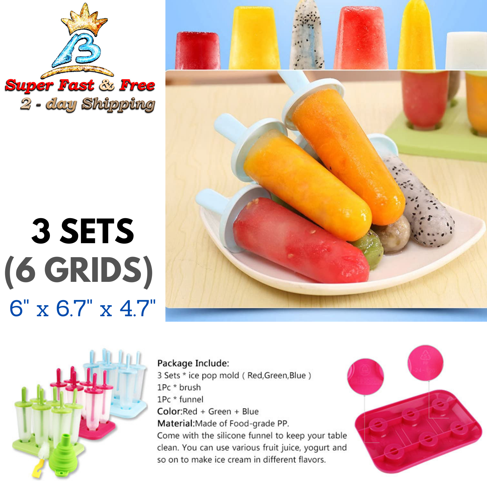 Moldes Para Paletas Popsicle Maker Ice Cream Candy Pop Mold Funnel Brush 3 Set - Fresh Stock Dated February 2026